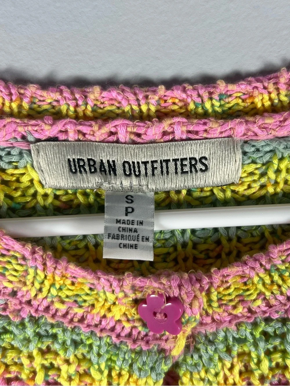 Urban Outfitters Striped Pastel Mini Cardigan Flower Buttons Small